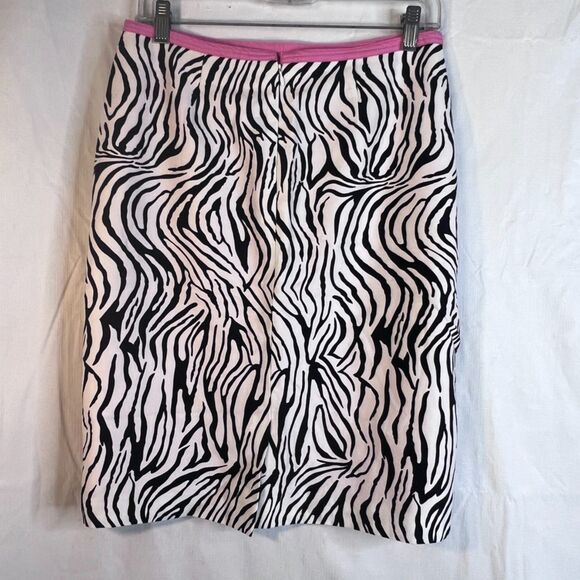 Cynthia Steffe Zebra Print Skirt NWT Pink Trim Pencil Black & White Cotton Sz 8 - Picture 2 of 9